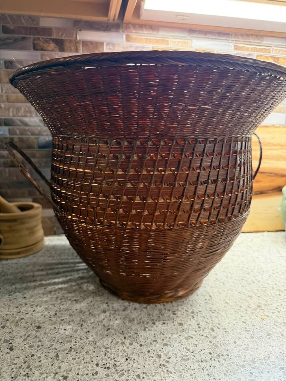 Large Handwoven Wicker Basket Planter | Boho Basket with Handles | 11” x 11”